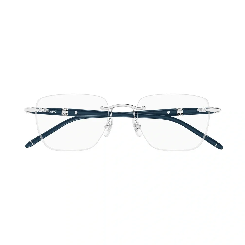 Mont Blanc MB0346O Eyeglasses Silver Blue Metal Rectangle